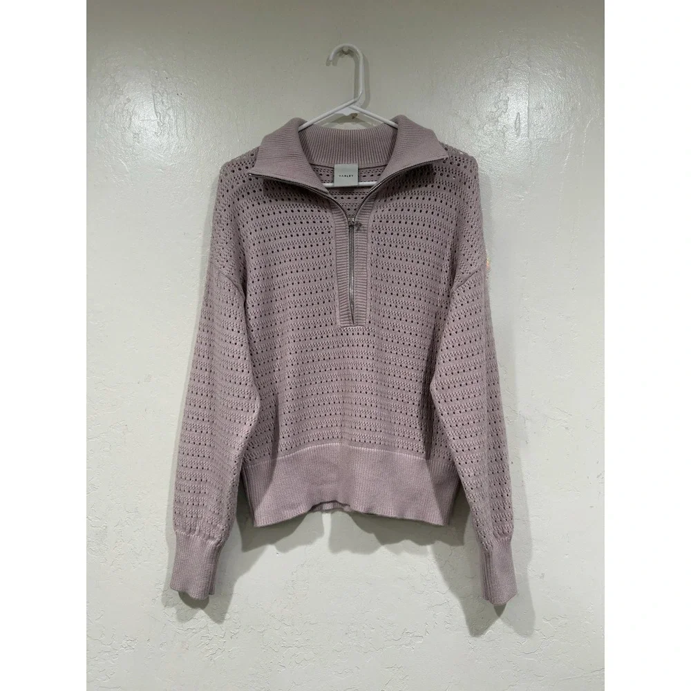 Varley Darla Half Zip Knit Sweater Lilac Pointelle Pullover VAR02468 Small